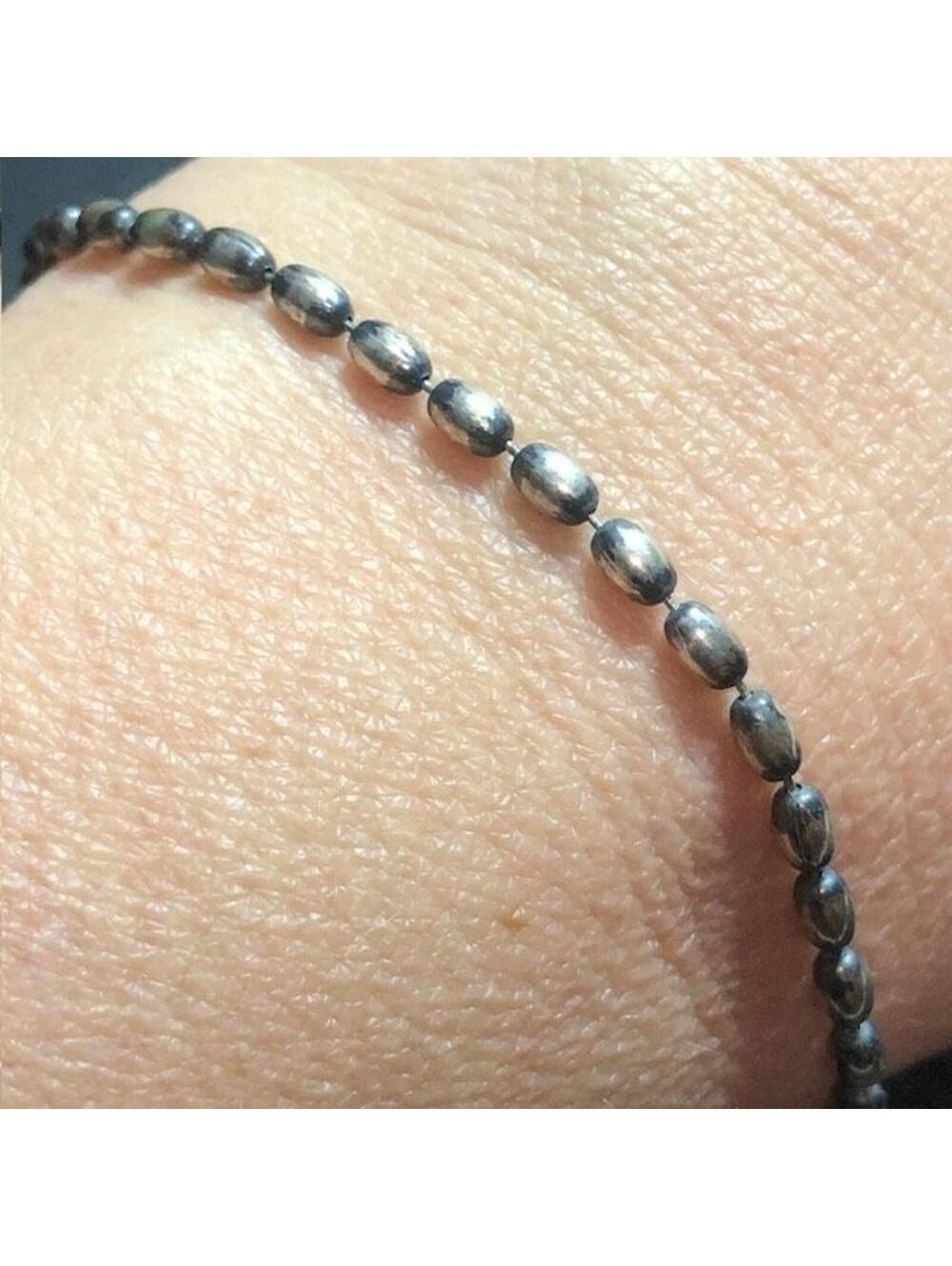 B3639 SAC Italian Sterling Silver 925 Oxidized Oval Rice Bead Bracelet 4g 7"